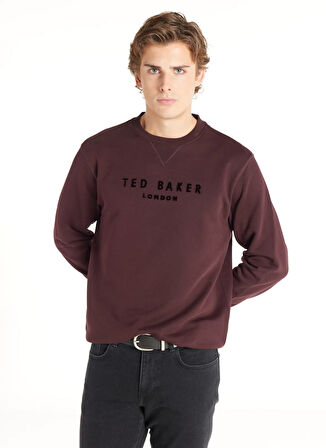 Ted Baker Bisiklet Yaka Nakışlı Bordo Erkek Sweatshırt TBMRTS1030
