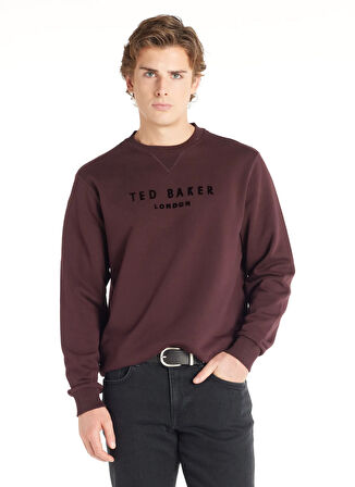 Ted Baker Bisiklet Yaka Nakışlı Bordo Erkek Sweatshırt TBMRTS1030