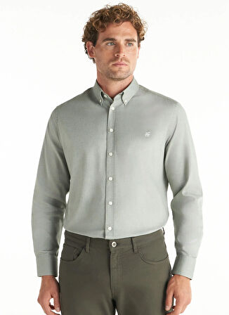 Ted Baker Comfort Fit Düğmeli Yaka Oxford Haki Erkek Gömlek TBMRSH1010
