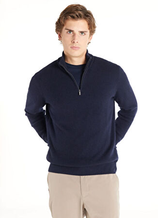 Ted Baker Bato Yaka Standart Düz Lacivert Erkek Kazak TBMRKW1065