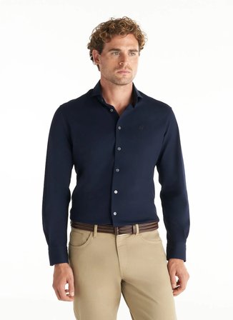 Ted Baker Lacivert Erkek İtalyan Comfort Fit Oxford Gömlek TBMRSH1084