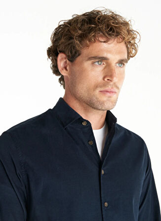 Ted Baker Comfort Fit Alttan Britli Yaka Fitilli Lacivert Erkek Gömlek TBMRSH1086