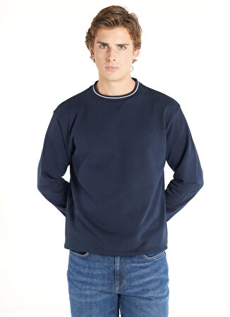 Ted Baker Bisiklet Yaka Kabartma Lacivert Erkek Sweatshırt TBMRTS1031