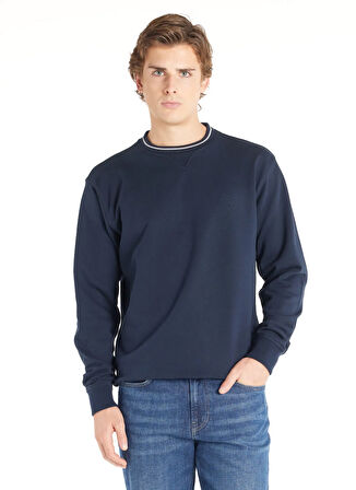 Ted Baker Bisiklet Yaka Kabartma Lacivert Erkek Sweatshırt TBMRTS1031