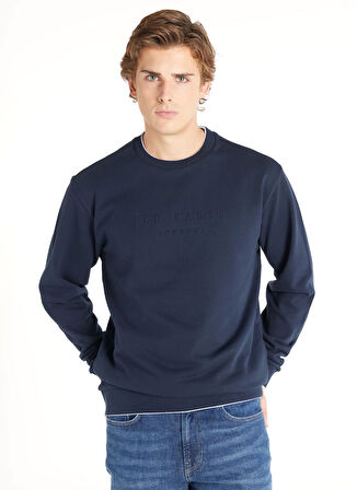 Ted Baker Bisiklet Yaka Kabartma Lacivert Erkek Sweatshırt TBMRTS1033