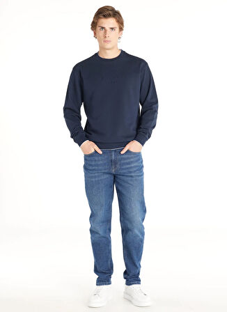 Ted Baker Bisiklet Yaka Kabartma Lacivert Erkek Sweatshırt TBMRTS1033