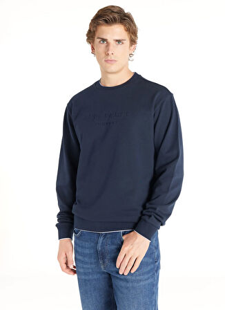 Ted Baker Bisiklet Yaka Kabartma Lacivert Erkek Sweatshırt TBMRTS1033