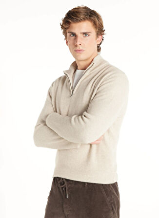 Ted Baker Bato Yaka Standart Düz Bej Erkek Kazak TBMRKW1065