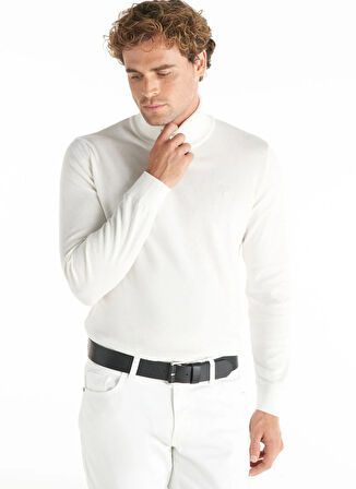 Ted Baker Balıkçı Yaka Standart Düz Ekru Erkek Kazak TBMRKW1090