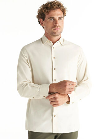 Ted Baker Comfort Fit Alttan Britli Yaka Fitilli Ekru Erkek Gömlek TBMRSH1086