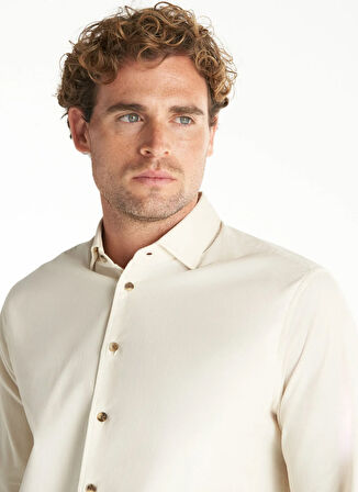 Ted Baker Comfort Fit Alttan Britli Yaka Fitilli Ekru Erkek Gömlek TBMRSH1086