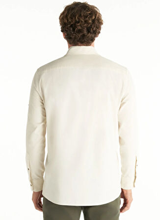 Ted Baker Comfort Fit Alttan Britli Yaka Fitilli Ekru Erkek Gömlek TBMRSH1086