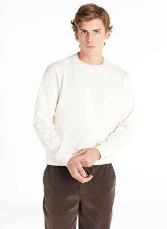 Ted Baker Bisiklet Yaka Kabartma Ekru Erkek Sweatshırt TBMRTS1031