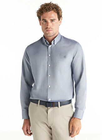 Ted Baker Comfort Fit Düğmeli Yaka Oxford Koyu Mavi Erkek Gömlek TBMRSH1010