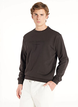 Ted Baker Bisiklet Yaka Kabartma Açık Kahve Erkek Sweatshırt TBMRTS1033