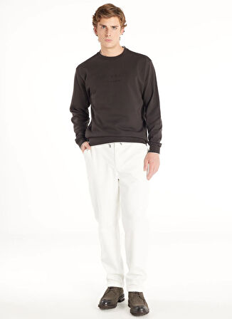 Ted Baker Bisiklet Yaka Kabartma Açık Kahve Erkek Sweatshırt TBMRTS1033