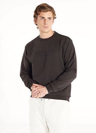 Ted Baker Bisiklet Yaka Kabartma Açık Kahve Erkek Sweatshırt TBMRTS1033