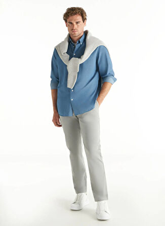 Ted Baker Normal Bel Slim Tapered Paça Regular Fit Gri - Mavi Erkek Pantolon TBMRTR1047