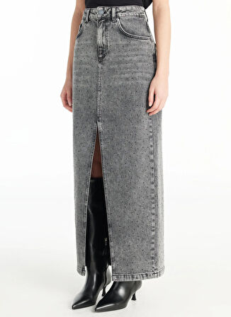 Ted Baker Normal Bel Gri Kadın Taşlı Uzun Etek TBWRDN1015