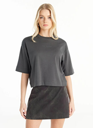 Ted Baker Bisiklet Yaka Baskılı Antrasit Kadın T-Shirt TBWRTS1017