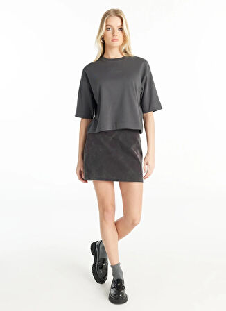 Ted Baker Bisiklet Yaka Baskılı Antrasit Kadın T-Shirt TBWRTS1017