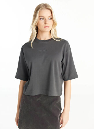 Ted Baker Bisiklet Yaka Baskılı Antrasit Kadın T-Shirt TBWRTS1017