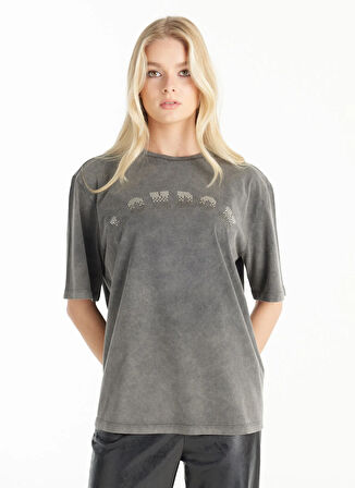 Ted Baker Bisiklet Yaka Taşlı Antrasit Kadın T-Shirt TBWRTS1055