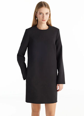 Ted Baker Bisiklet Yaka Düz Siyah Mini Kadın Elbise TBWRDR1000
