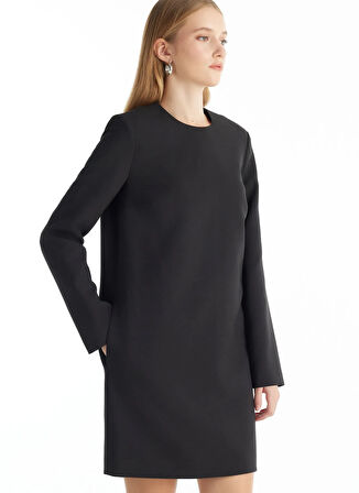 Ted Baker Bisiklet Yaka Düz Siyah Mini Kadın Elbise TBWRDR1000