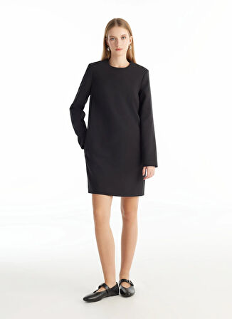 Ted Baker Bisiklet Yaka Düz Siyah Mini Kadın Elbise TBWRDR1000