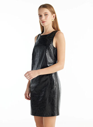 Ted Baker Bisiklet Yaka Düz Siyah Mini Kadın Elbise TBWRDR1005