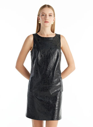 Ted Baker Bisiklet Yaka Düz Siyah Mini Kadın Elbise TBWRDR1005