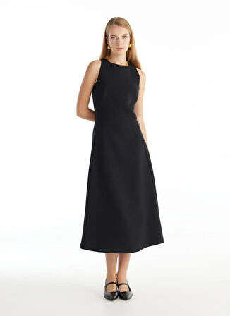 Ted Baker Bisiklet Yaka Düz Siyah Midi Kadın Elbise TBWRDR1030