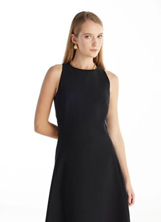 Ted Baker Bisiklet Yaka Düz Siyah Midi Kadın Elbise TBWRDR1030