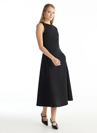 Ted Baker Bisiklet Yaka Düz Siyah Midi Kadın Elbise TBWRDR1030