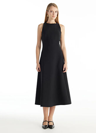 Ted Baker Bisiklet Yaka Düz Siyah Midi Kadın Elbise TBWRDR1030