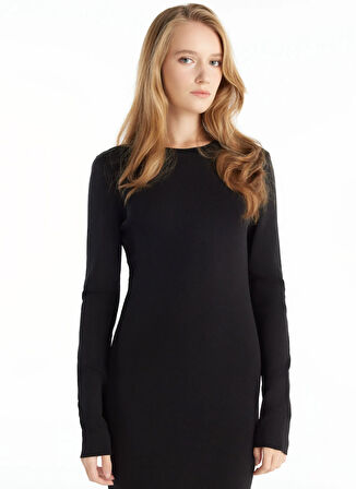 Ted Baker Bisiklet Yaka Düz Siyah Uzun Kadın Elbise TBWRKW1049