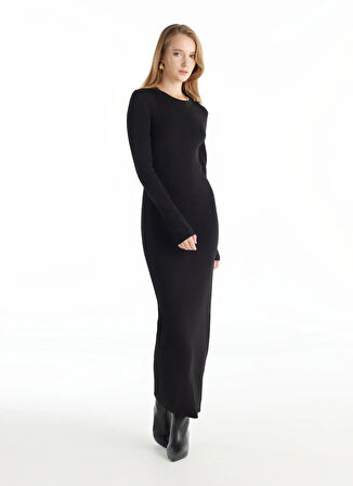 Ted Baker Bisiklet Yaka Düz Siyah Uzun Kadın Elbise TBWRKW1049