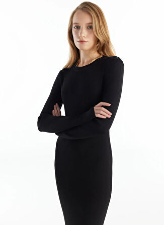 Ted Baker Bisiklet Yaka Düz Siyah Uzun Kadın Elbise TBWRKW1049