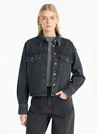 Ted Baker Oversized Klasik Gömlek Yaka Düz Siyah Kadın Gömlek TBWRDN1034-1