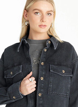 Ted Baker Oversized Klasik Gömlek Yaka Düz Siyah Kadın Gömlek TBWRDN1034-1