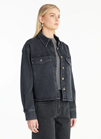 Ted Baker Oversized Klasik Gömlek Yaka Düz Siyah Kadın Gömlek TBWRDN1034-1