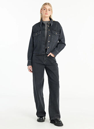 Ted Baker Oversized Klasik Gömlek Yaka Düz Siyah Kadın Gömlek TBWRDN1034-1