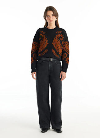 Ted Baker Bisiklet Yaka Standart Jakarlı Siyah Kazak Kadın TBWRKW1023