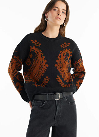 Ted Baker Bisiklet Yaka Standart Jakarlı Siyah Kazak Kadın TBWRKW1023