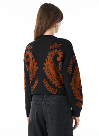 Ted Baker Bisiklet Yaka Standart Jakarlı Siyah Kazak Kadın TBWRKW1023