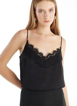 Ted Baker V Yaka Düz Siyah Kadın Bluz TBWRSH1016