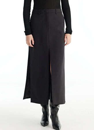 Ted Baker Standart Bel Siyah Kadın Düz Midi Etek TBWRSK1000