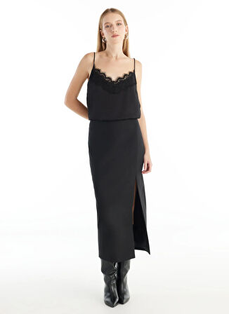 Ted Baker Normal Bel Siyah Kadın Düz Midi Etek TBWRSK1003