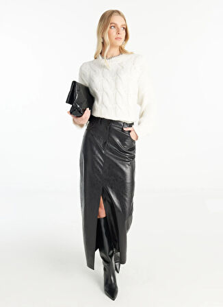 Ted Baker Normal Bel Siyah Kadın Düz Midi Etek TBWRSK1020